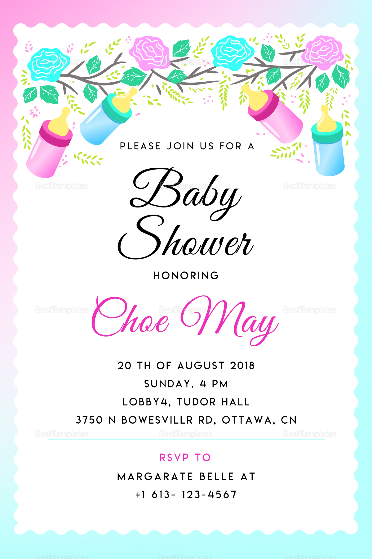 Editable Baby Shower Invitation Design Template In PSD Word Publisher