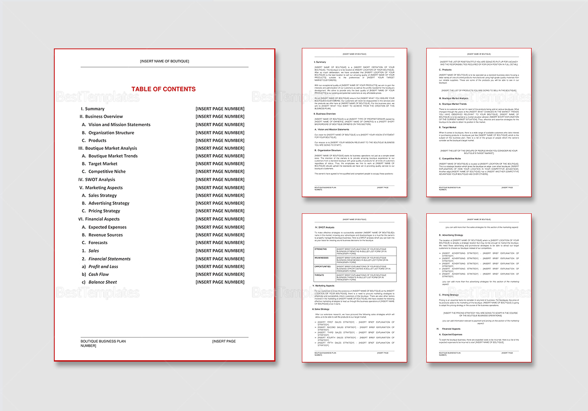 Boutique Business Plan Template In Word Google Docs Apple Pages