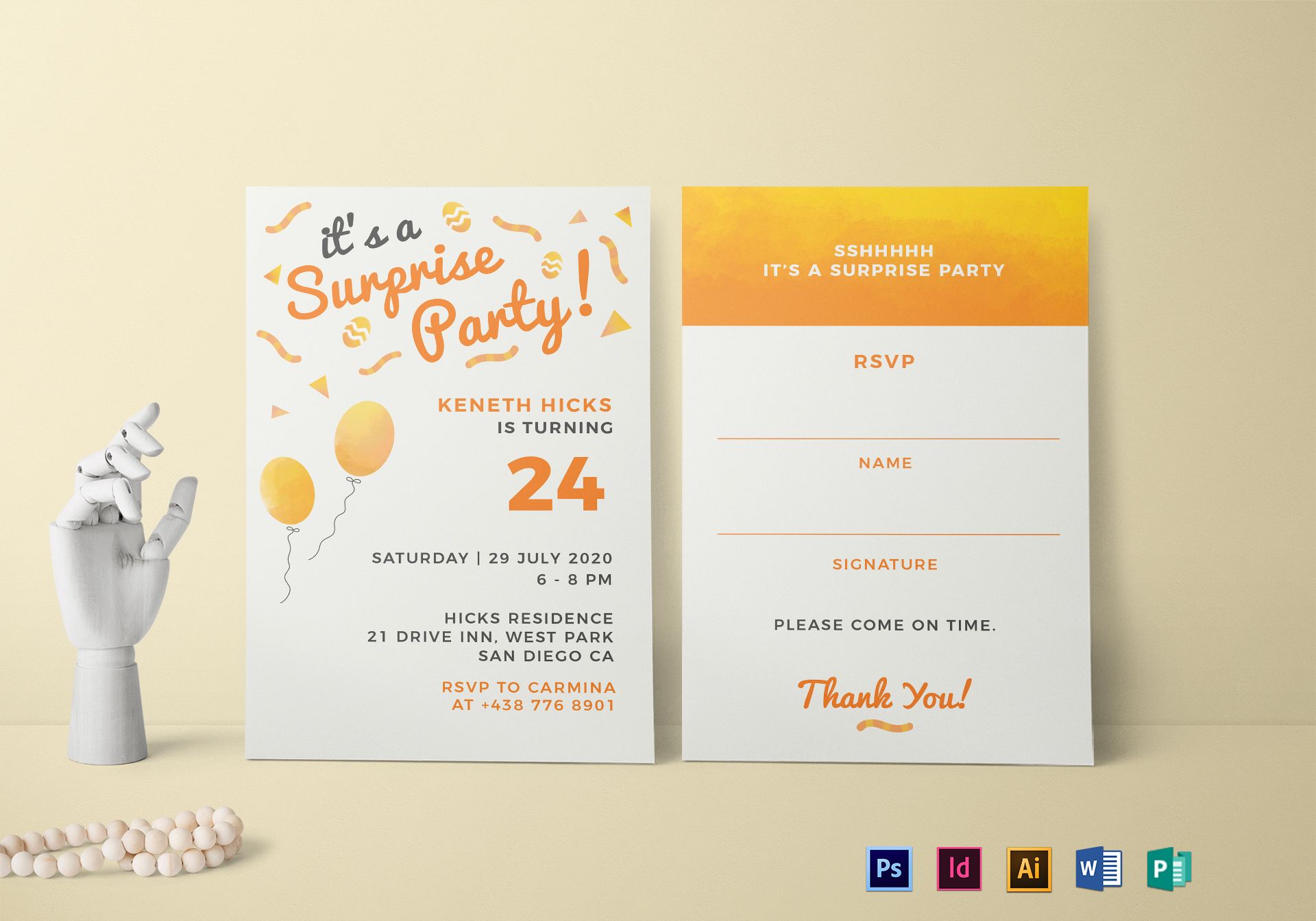 Surprise Birthday Party Invitation Design Template in PSD, Word With Indesign Birthday Card Template