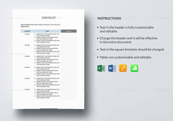 Checklist Template in Word, Excel, Apple Pages, Numbers