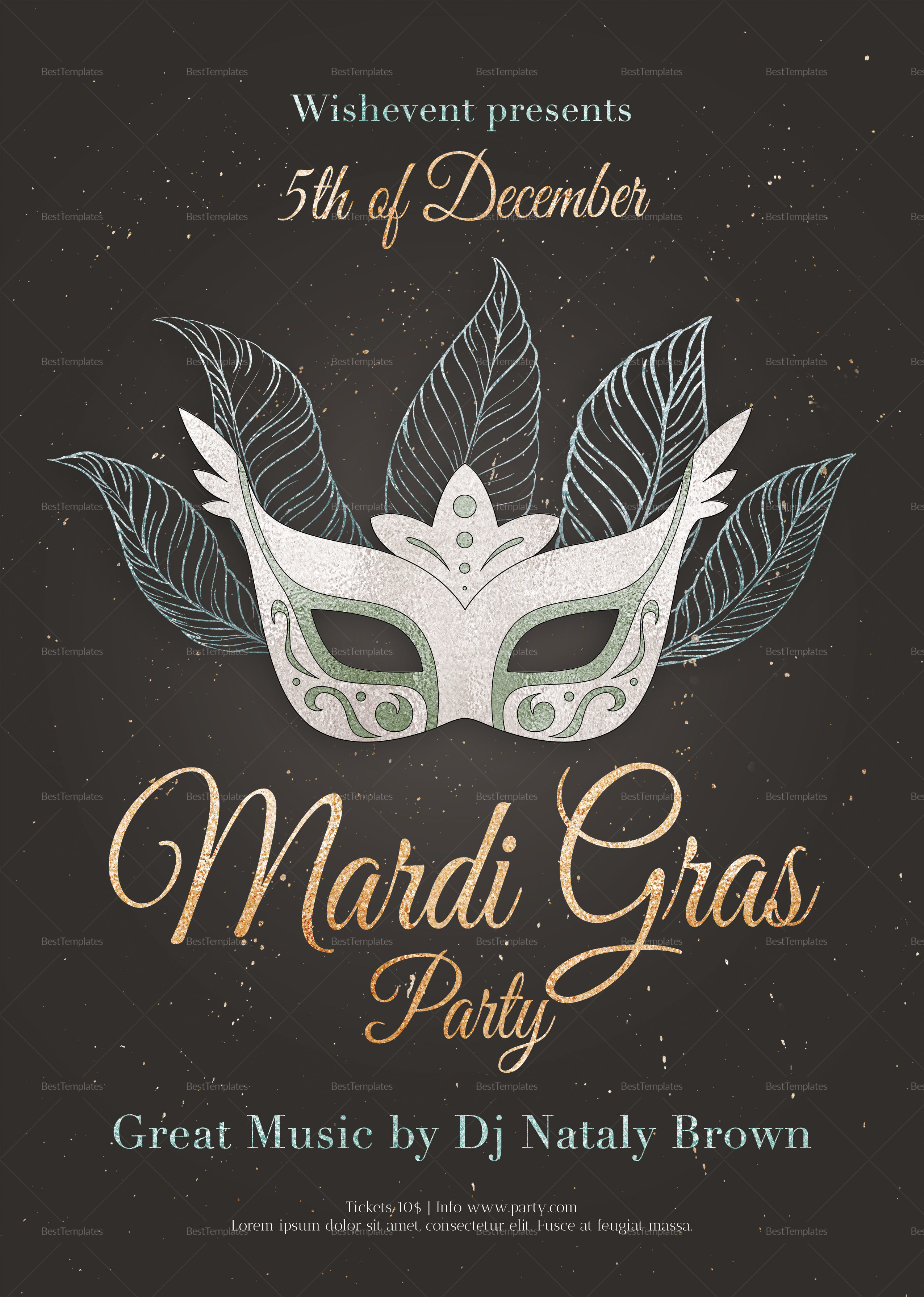 Mardi Gras Masquerade Ball Flyer Design Template In PSD Word Mardi Gras Masquerade Ball Flyer Design Template In PSD Word