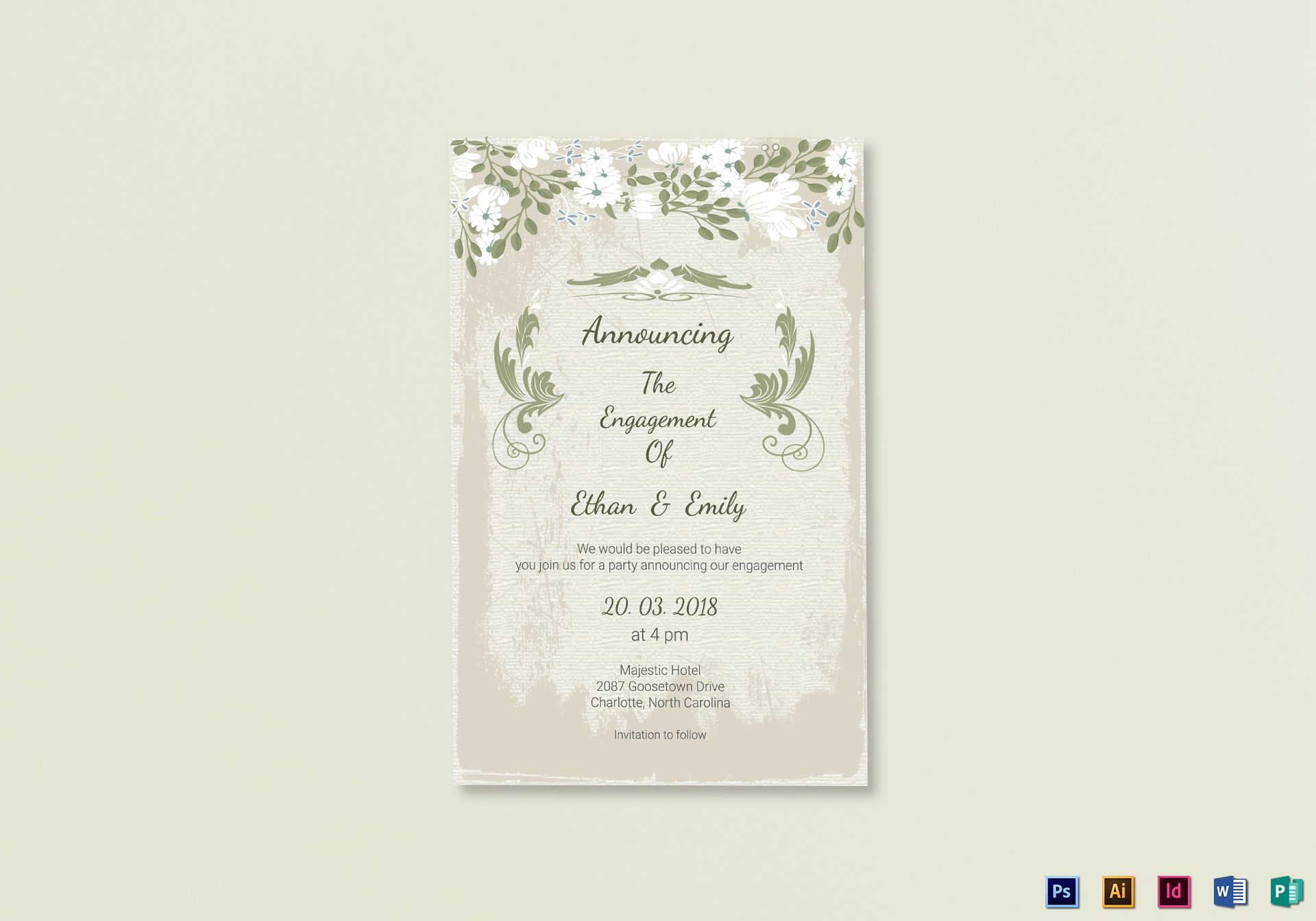 Vintage Engagement Announcement Card Template