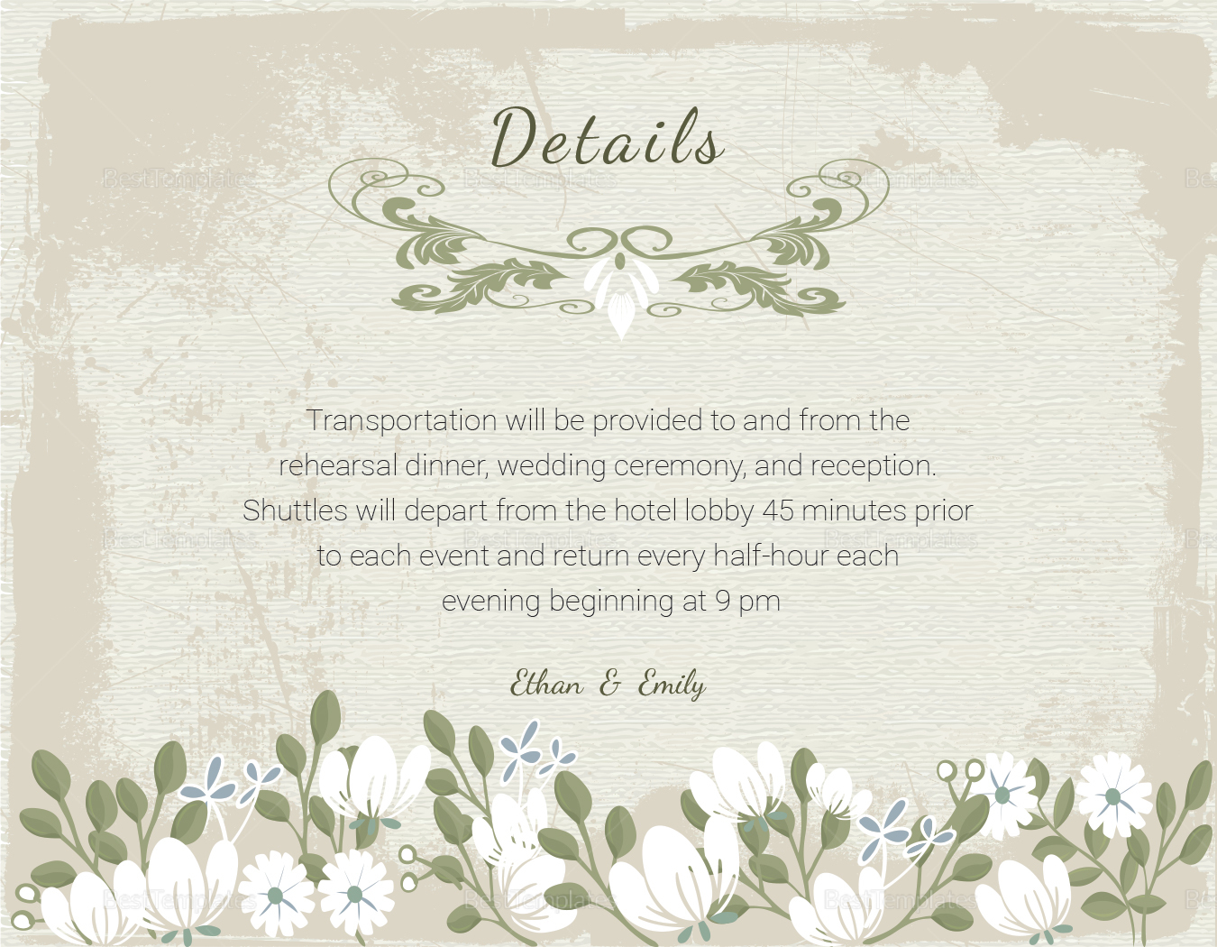 Vintage Wedding Details Card Template in PSD Word Publisher