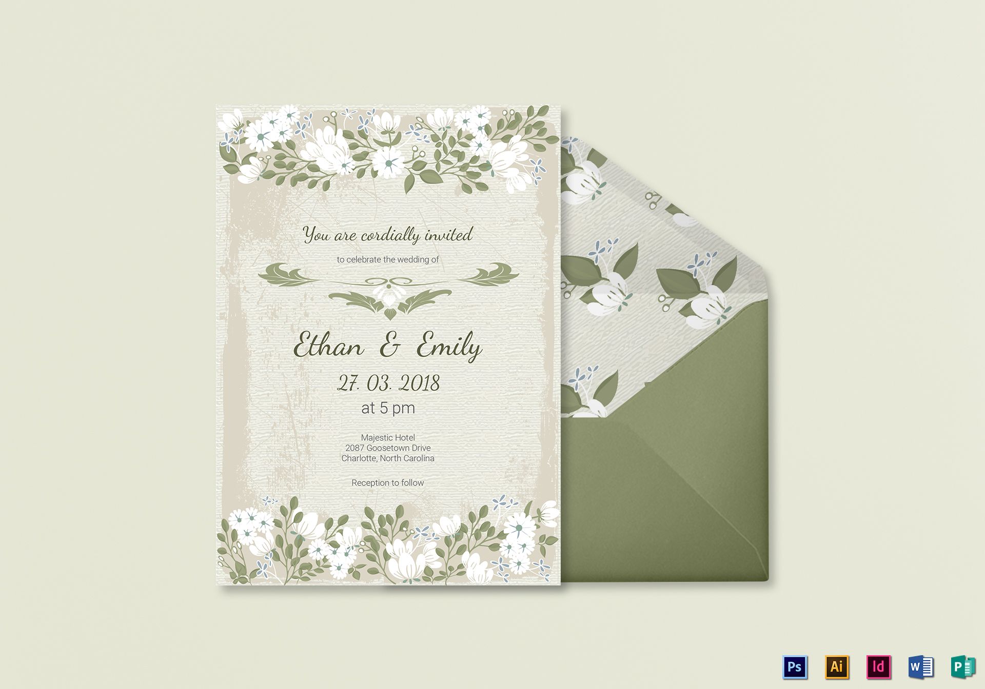 Vintage Wedding Invitation Card Template