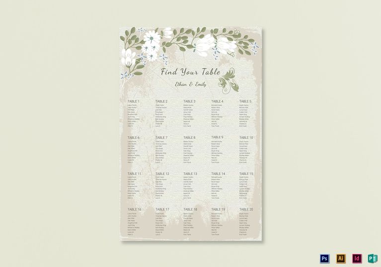 Vintage Wedding Seating Chart Template in PSD, Publisher, Illustrator