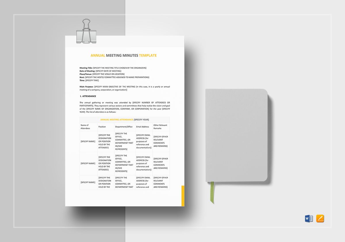 Annual Meeting Minutes Template in Word, Google Docs, Apple Pages Intended For Corporate Minutes Template Word