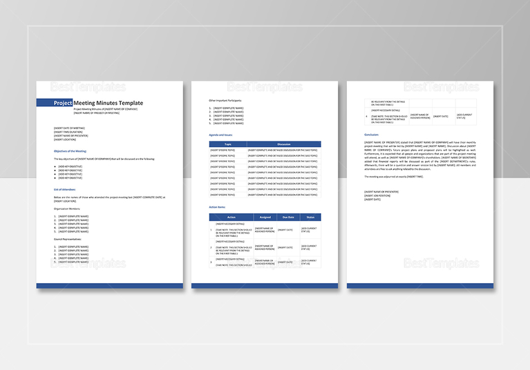 Project Meeting Minutes Template in Word, Google Docs, Apple Pages