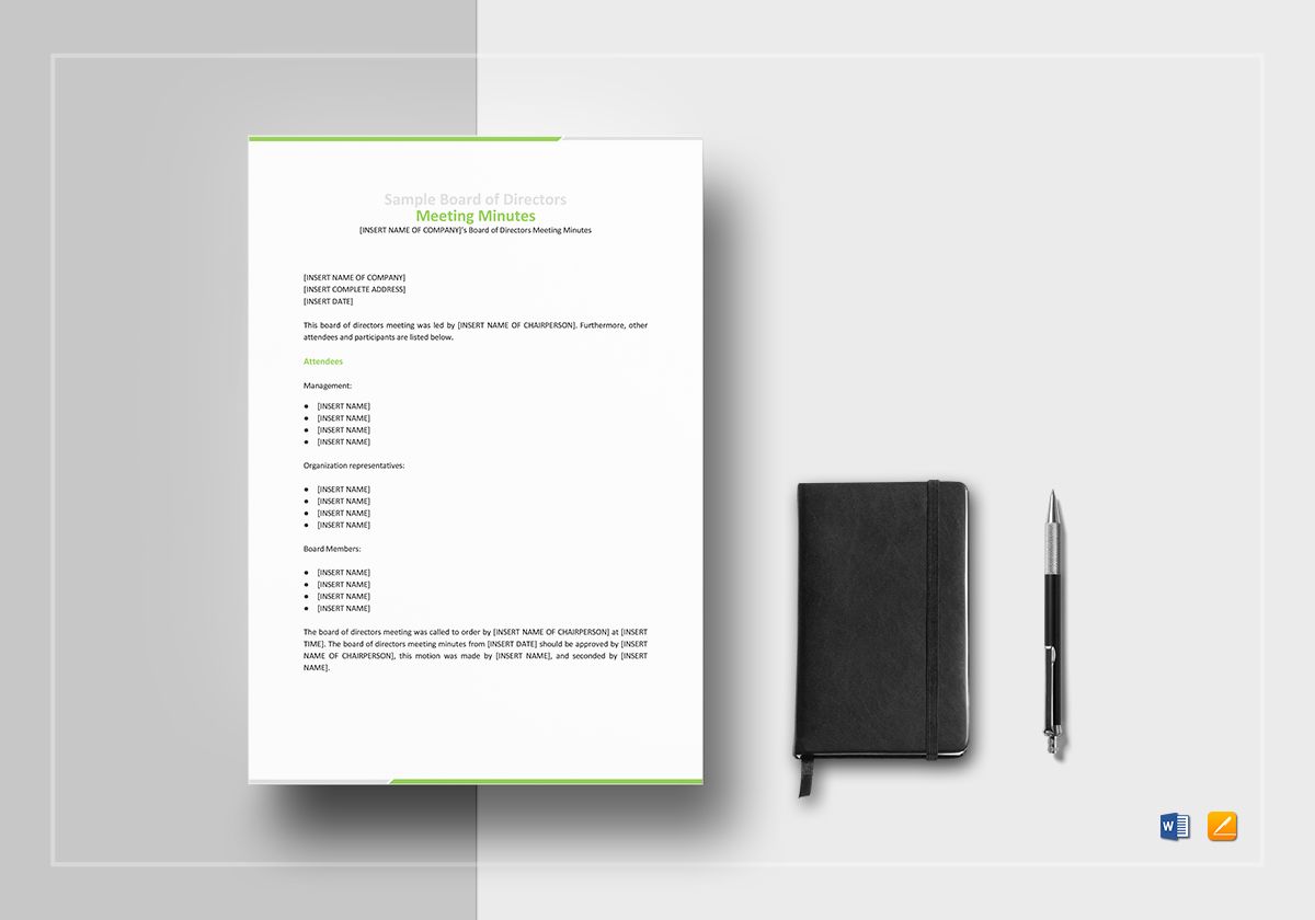 Sample Board Of Directors Meeting Minutes Template