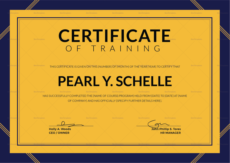 Template For Training Certificate