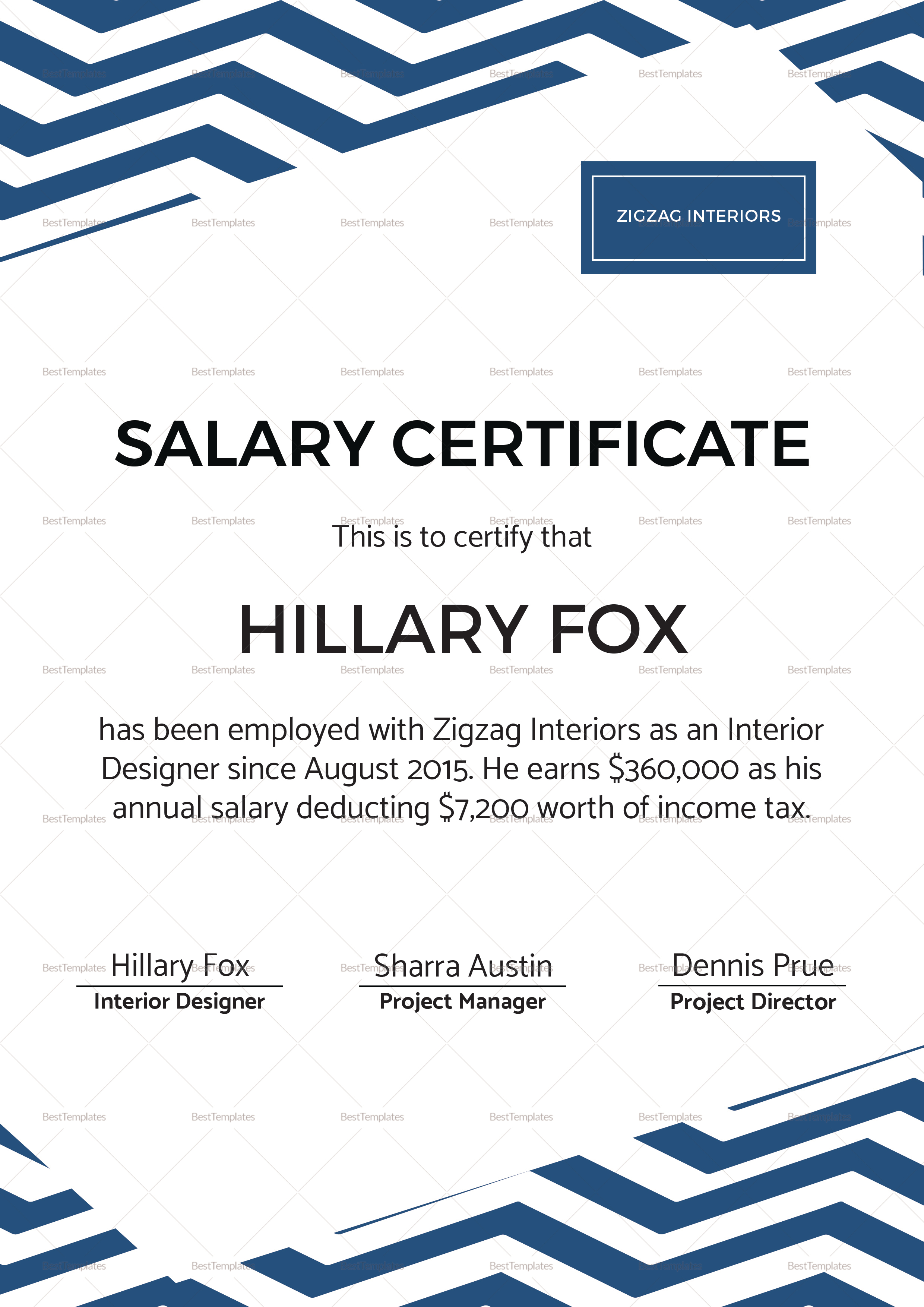 Simple Salary Certificate Design Template in PSD, Word, Publisher