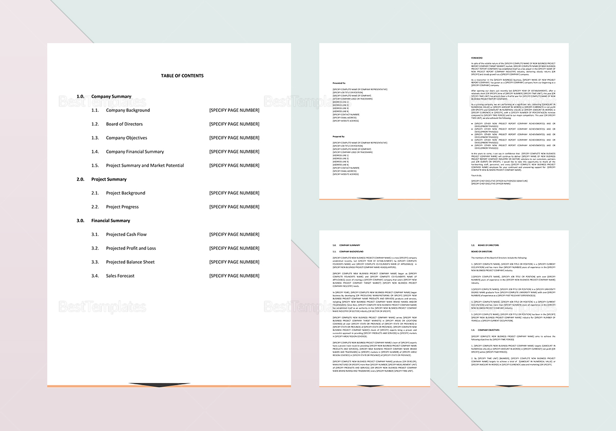 Simple New Business Project Report Template