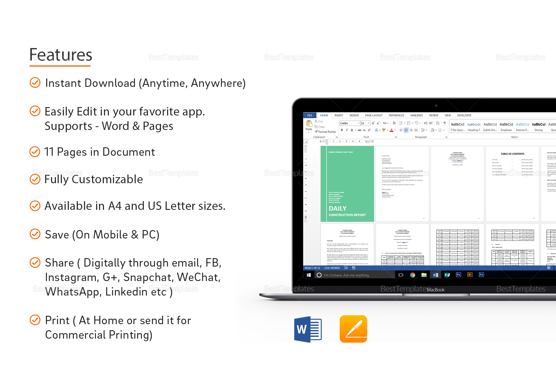 daily construction report template in word google docs apple pages