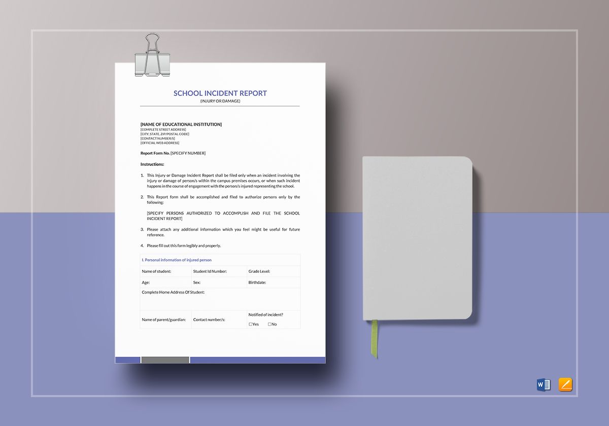 School Incident Report Template Word DocTemplates