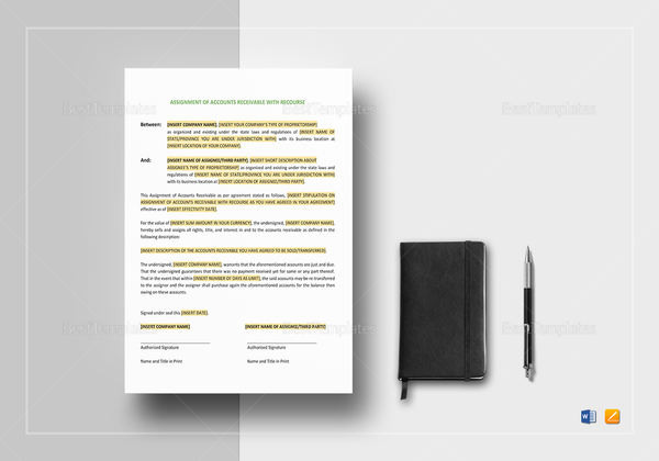 Assignment Of Accounts Receivable With Recourse Template In Word ...
