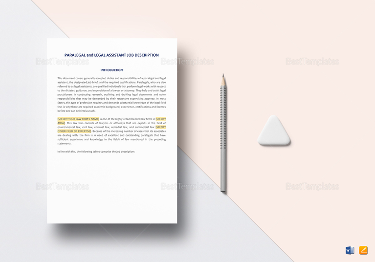 Paralegal and Legal Assistant Job Description Template in Word, Google Docs, Apple Pages