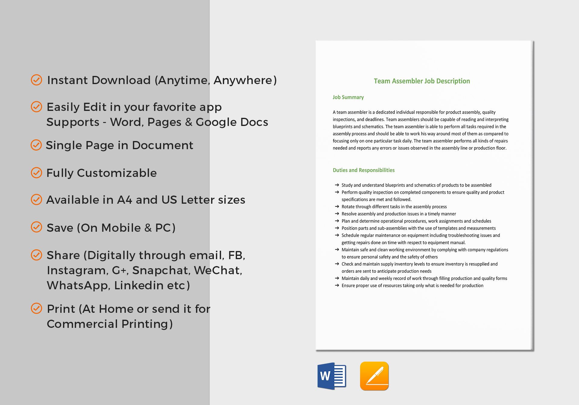 Team Assembler Job Description Template