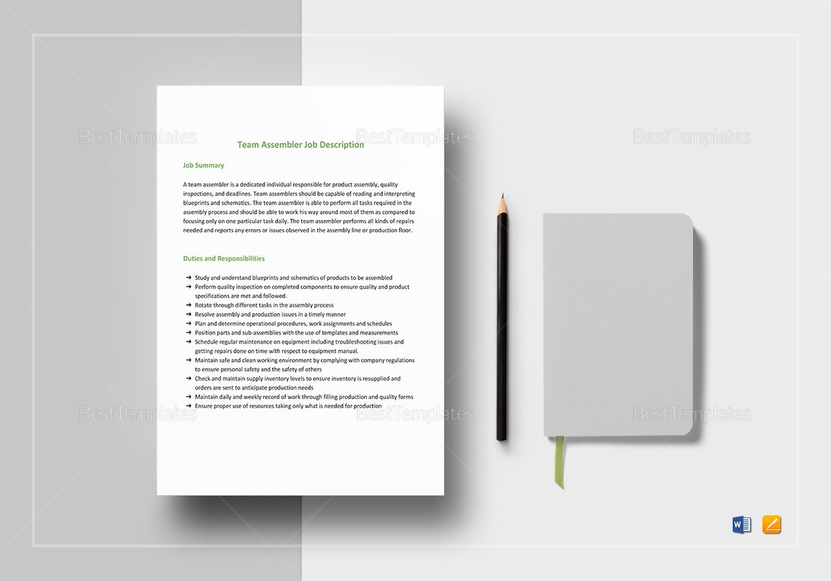 Team Assembler Job Description Template in Word, Google Docs, Apple Pages
