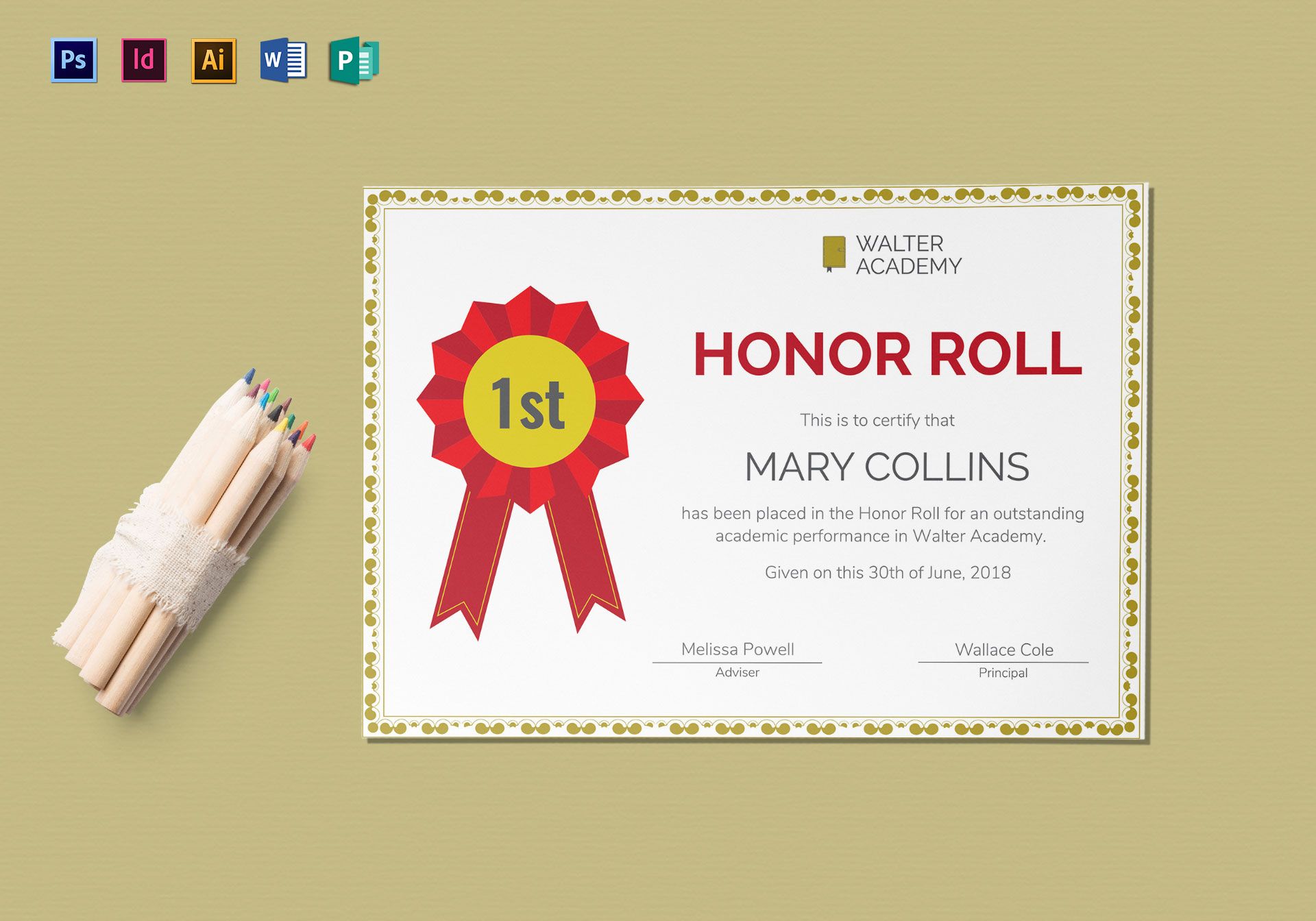 Honor Roll Certificate Design Template In PSD Word Publisher