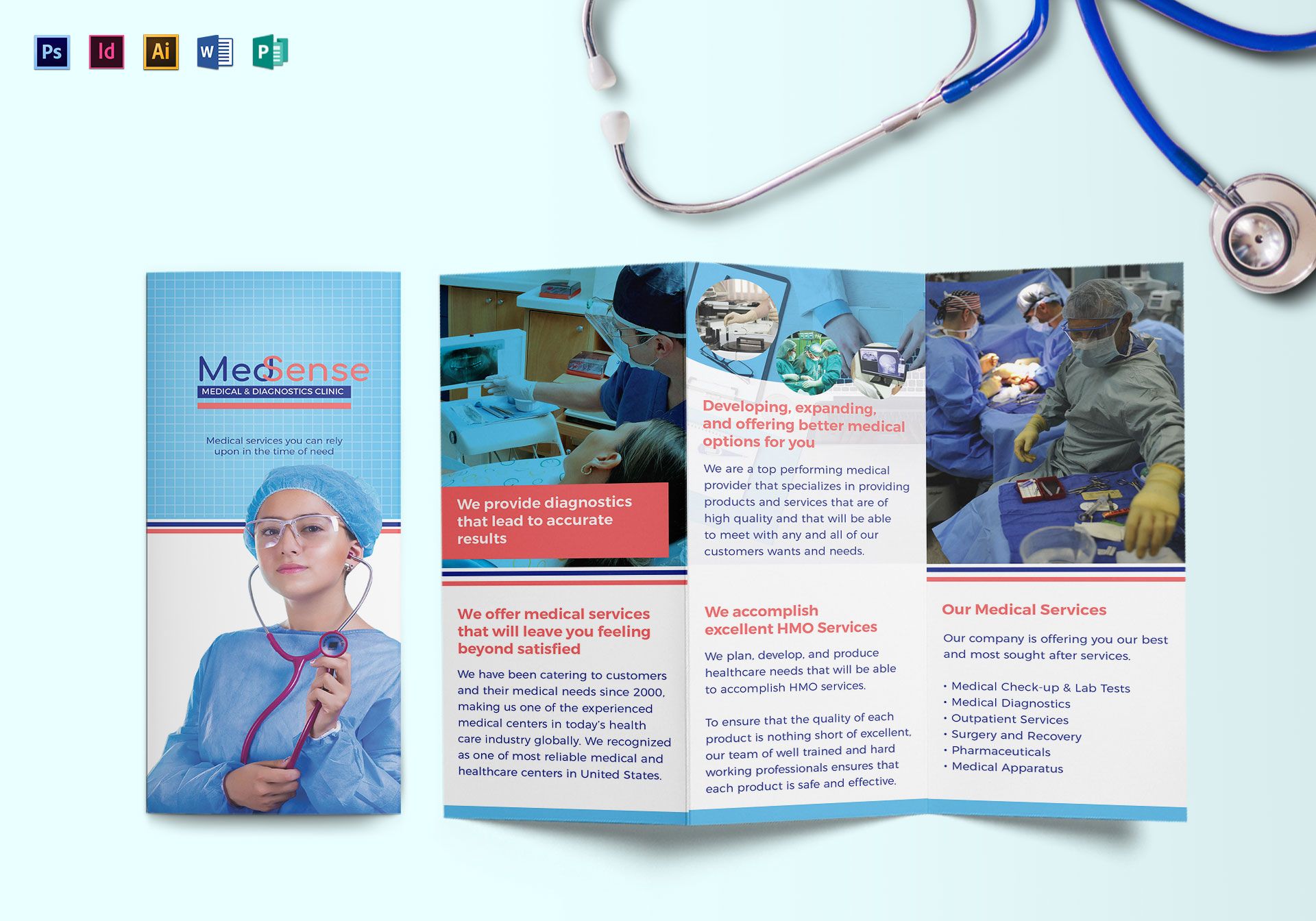 Tri fold Medical Brochure Design Template in PSD Word Publisher