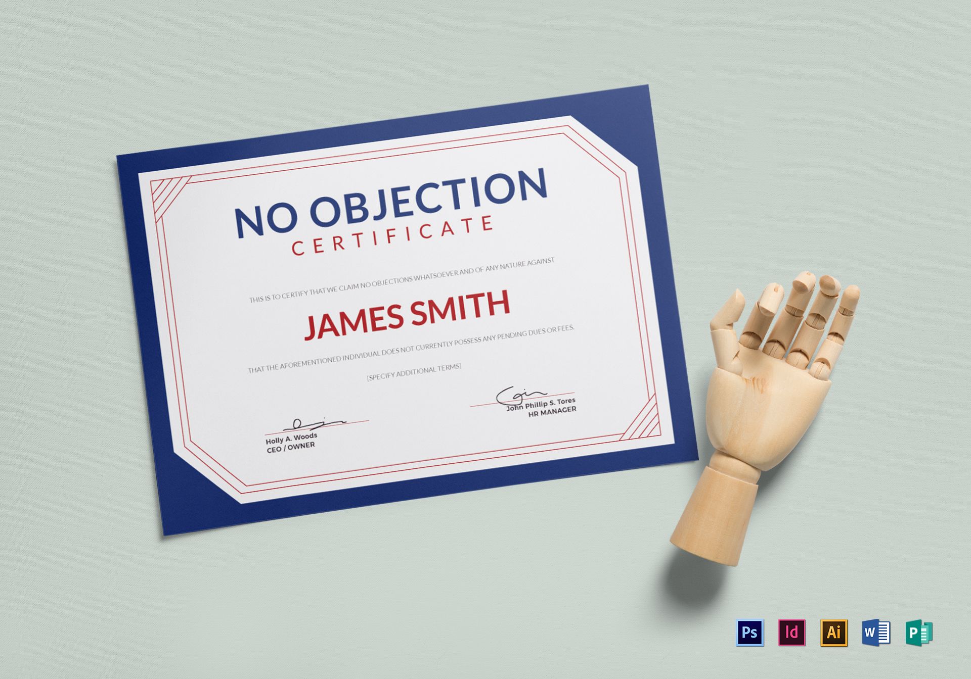 Simple No Objection Certificate Design Template in PSD, Word, Publisher