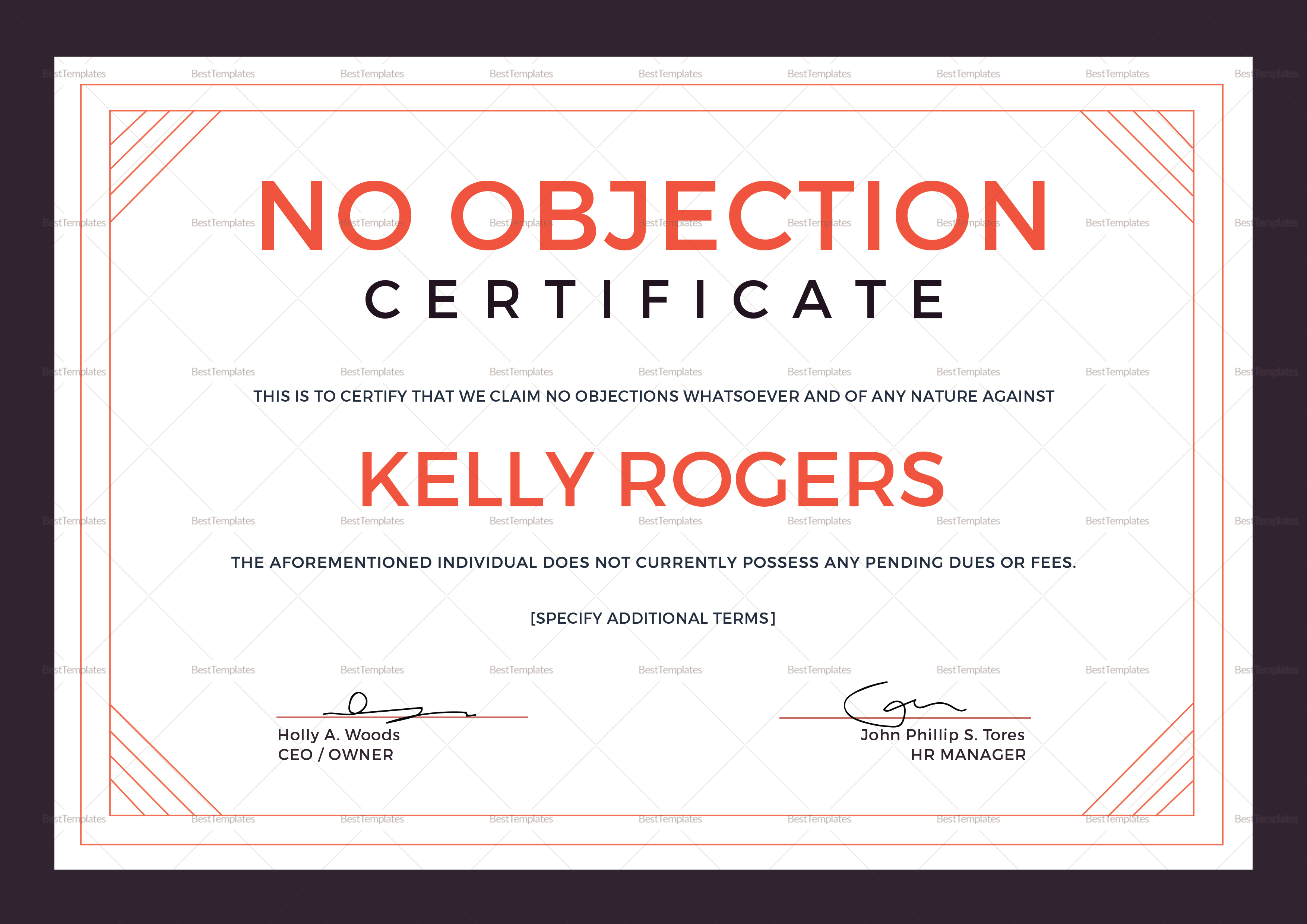 No Objection Certificate Design Template In PSD Word