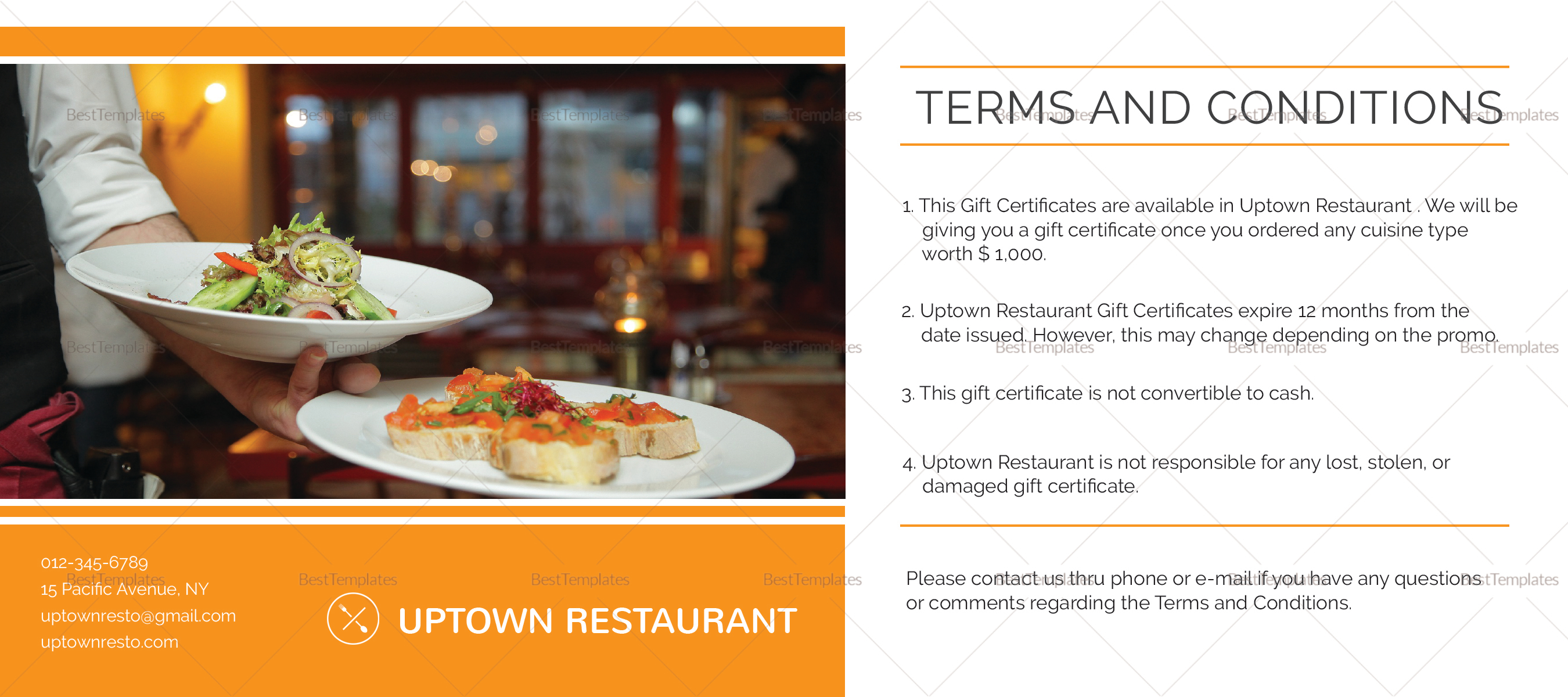 Restaurant Gift Certificate Design Template In PSD Word Publisher 