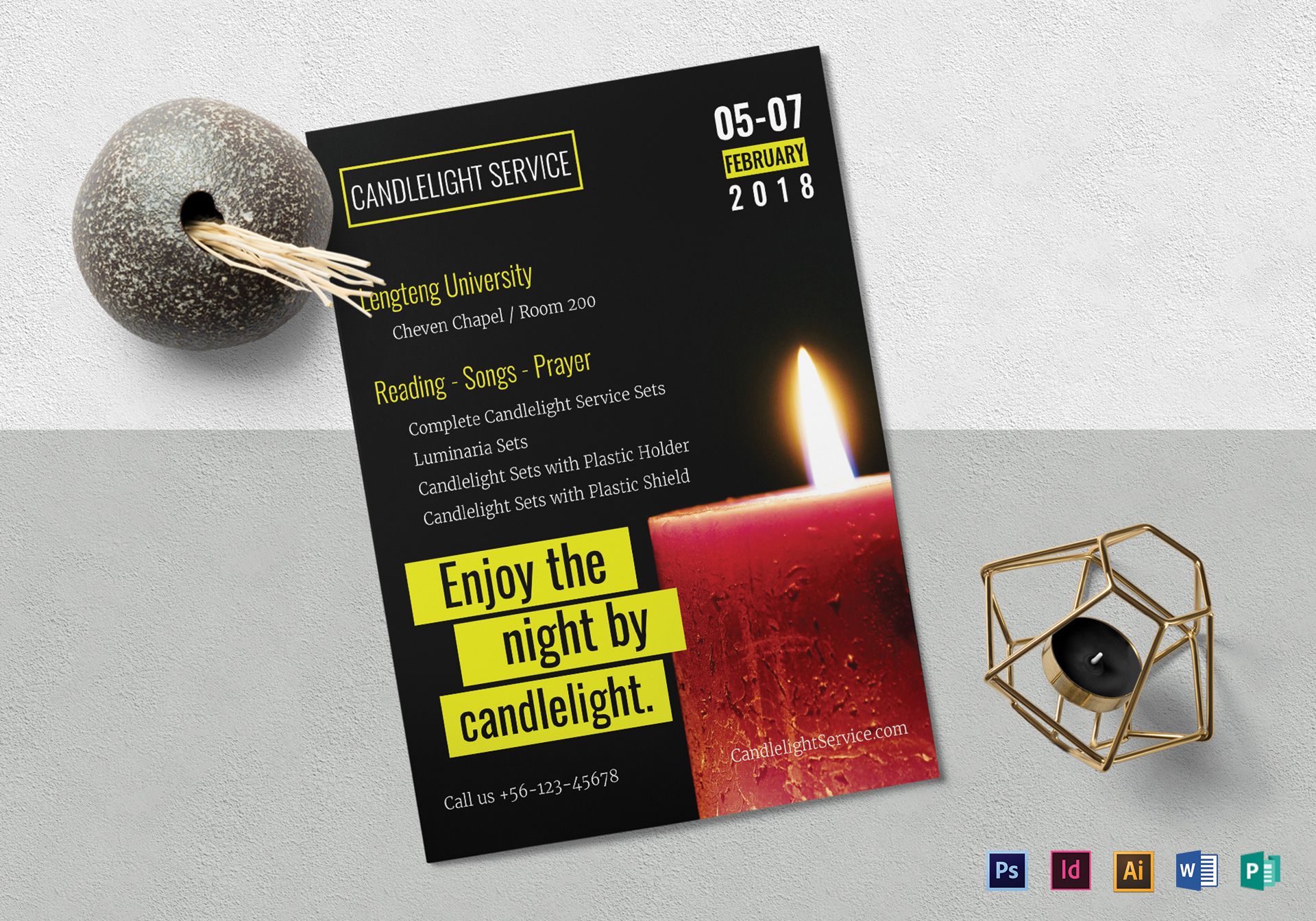 Candlelight Service Flyer Design Template in PSD, Word, Publisher