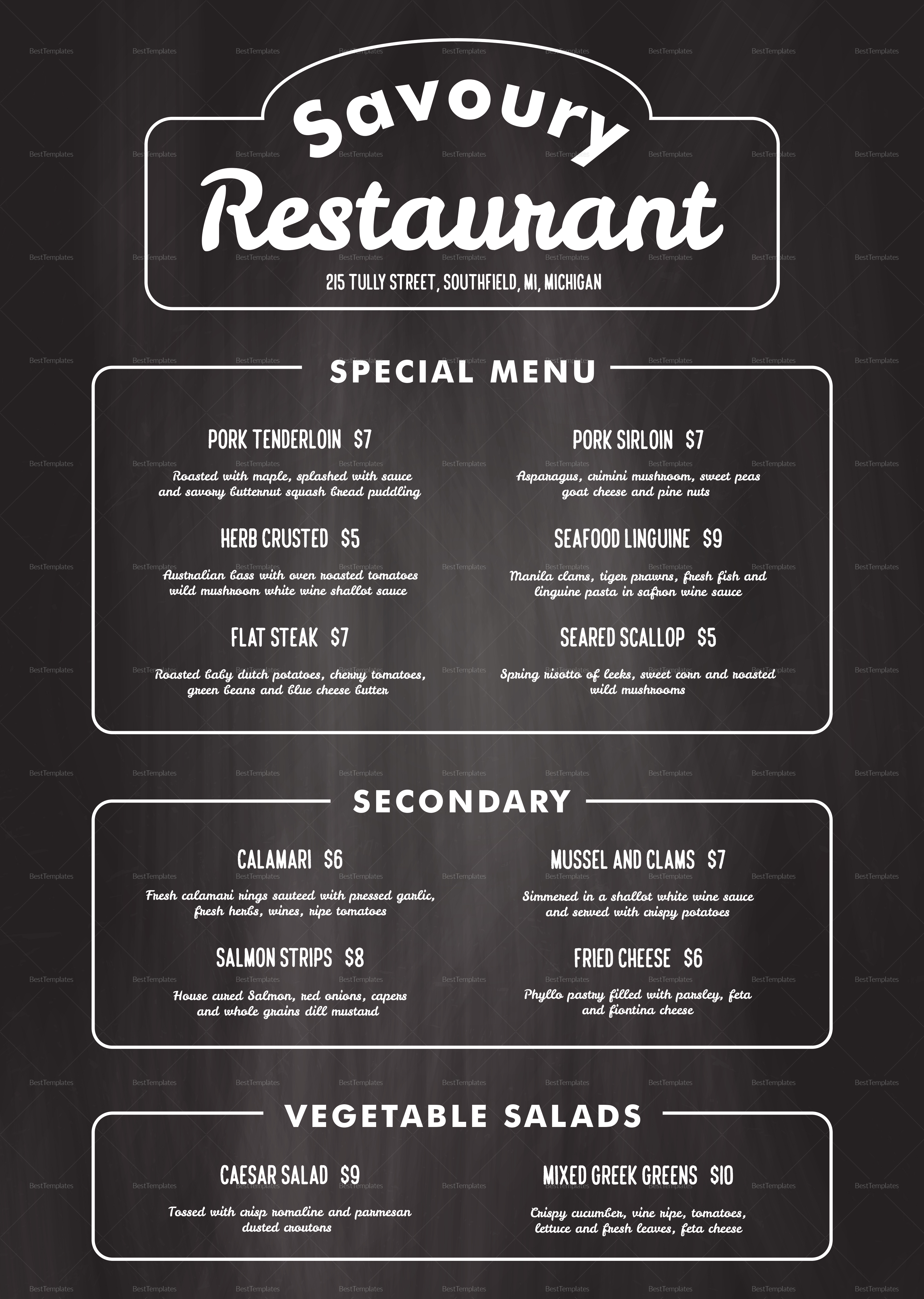 Chalkboard Restaurant Menu Design Template in PSD, Word, Publisher