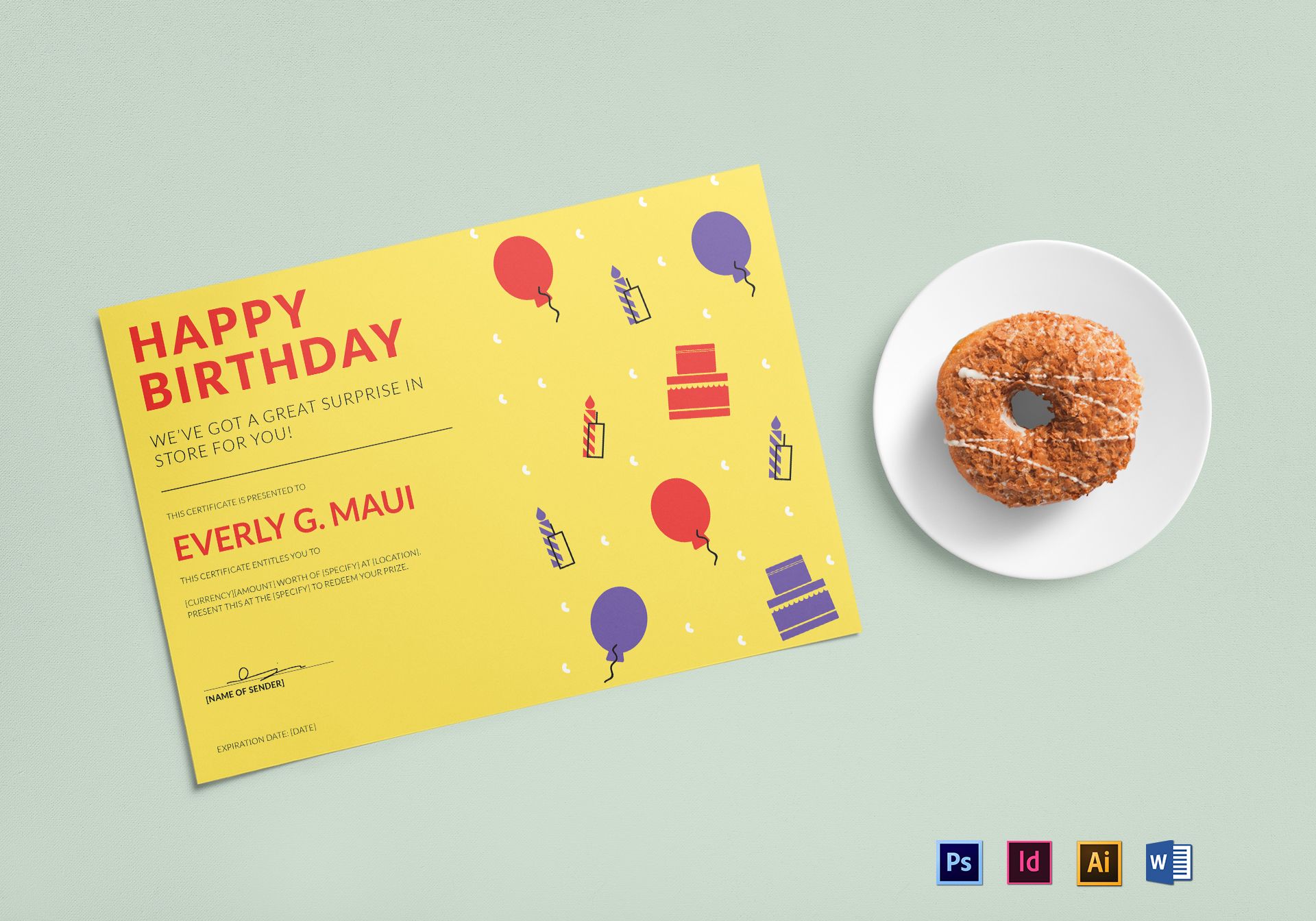 Birthday Gift Certificate Design Template In PSD Word Illustrator 