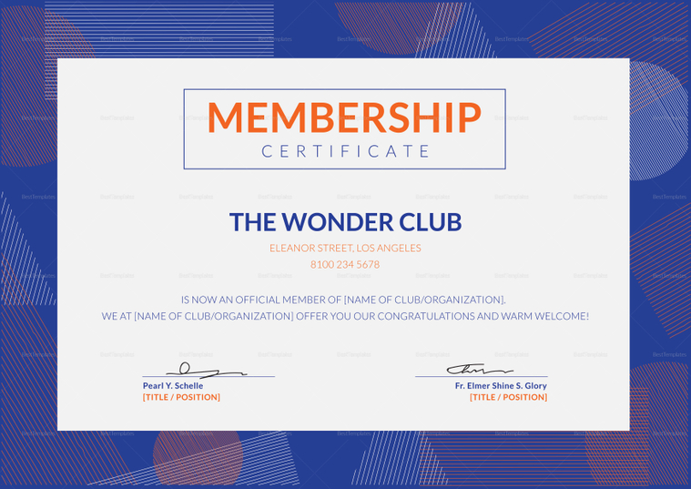 Club Membership Certificate Template