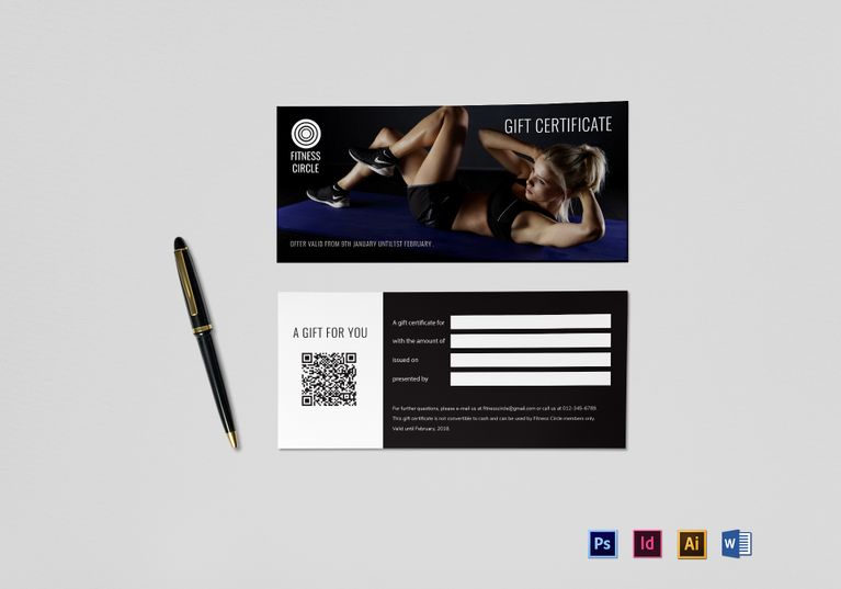 Fitness Gift Certificate Design Template in PSD, Word, Illustrator, InDesign
