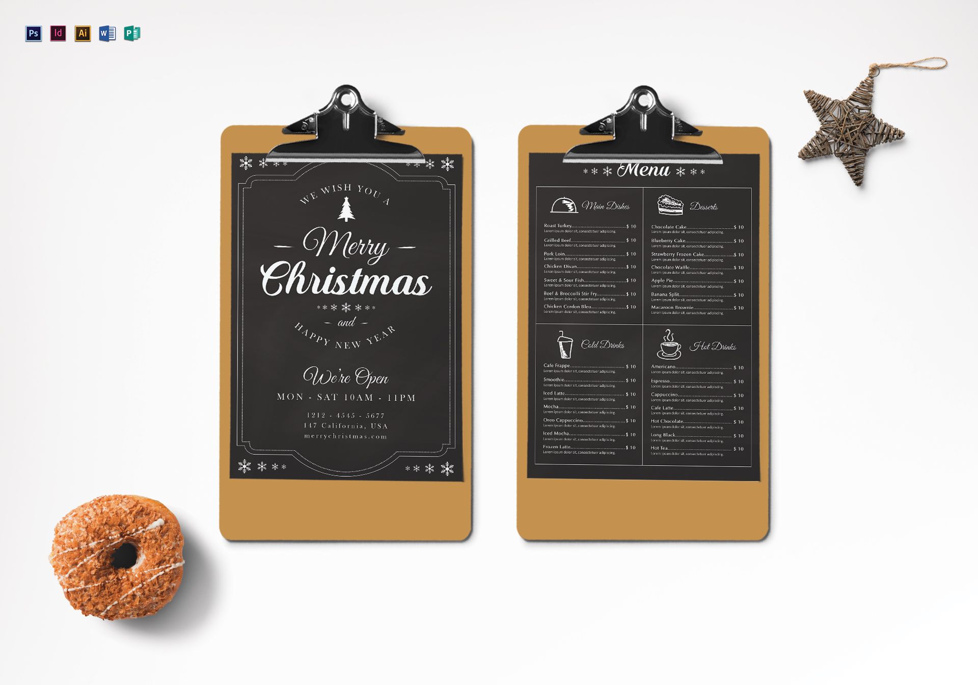 Christmas Chalk Menu Design Template in PSD, Word, Publisher