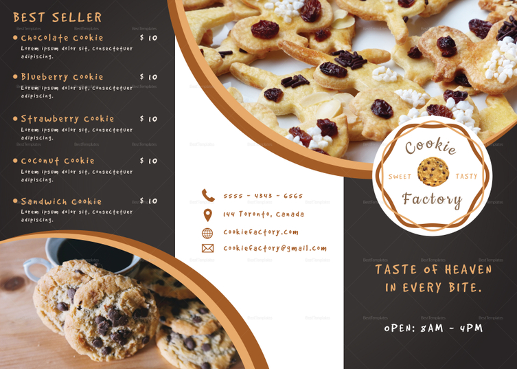 Cookie Shop Tri Fold Menu Design Template In Psd Word Publisher