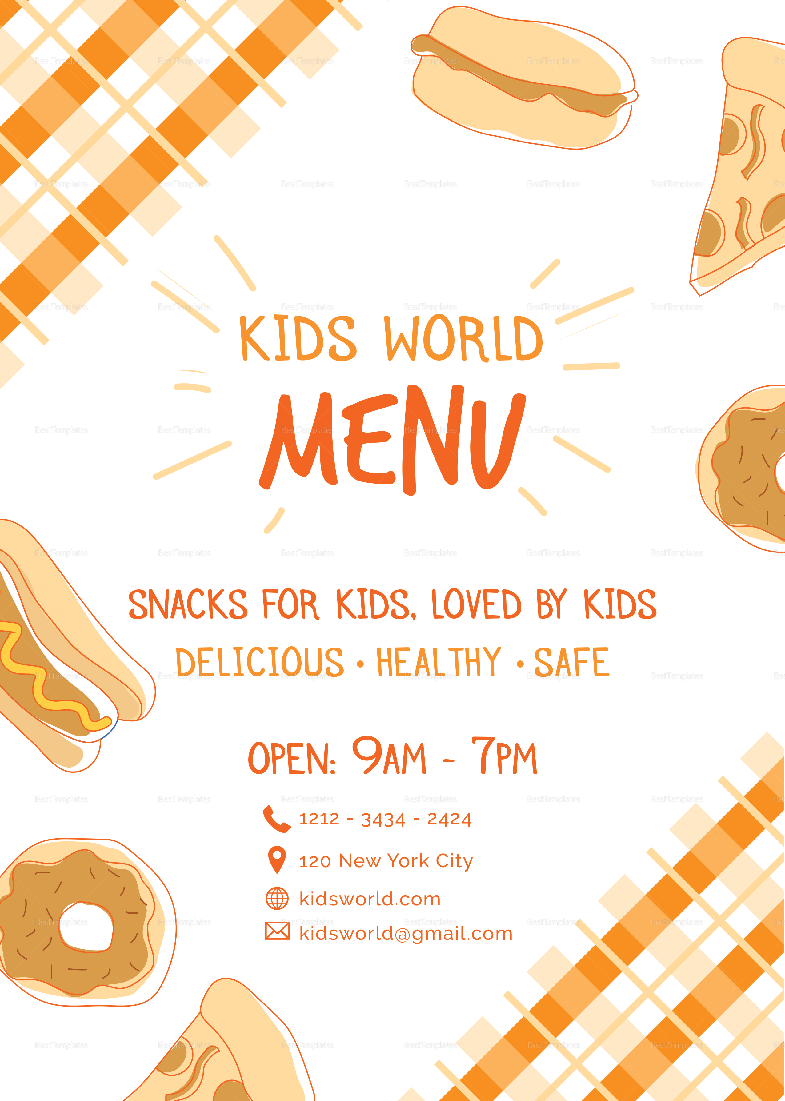 free kids menu template download word