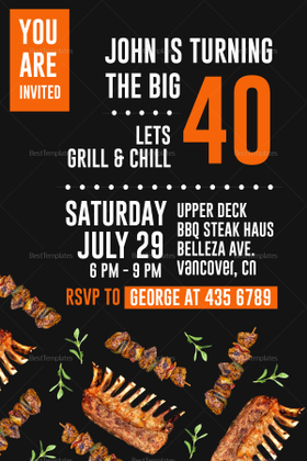 Birthday Steak and BBQ Invitation Design Template in PSD, Word, Publisher, Illustrator, InDesign