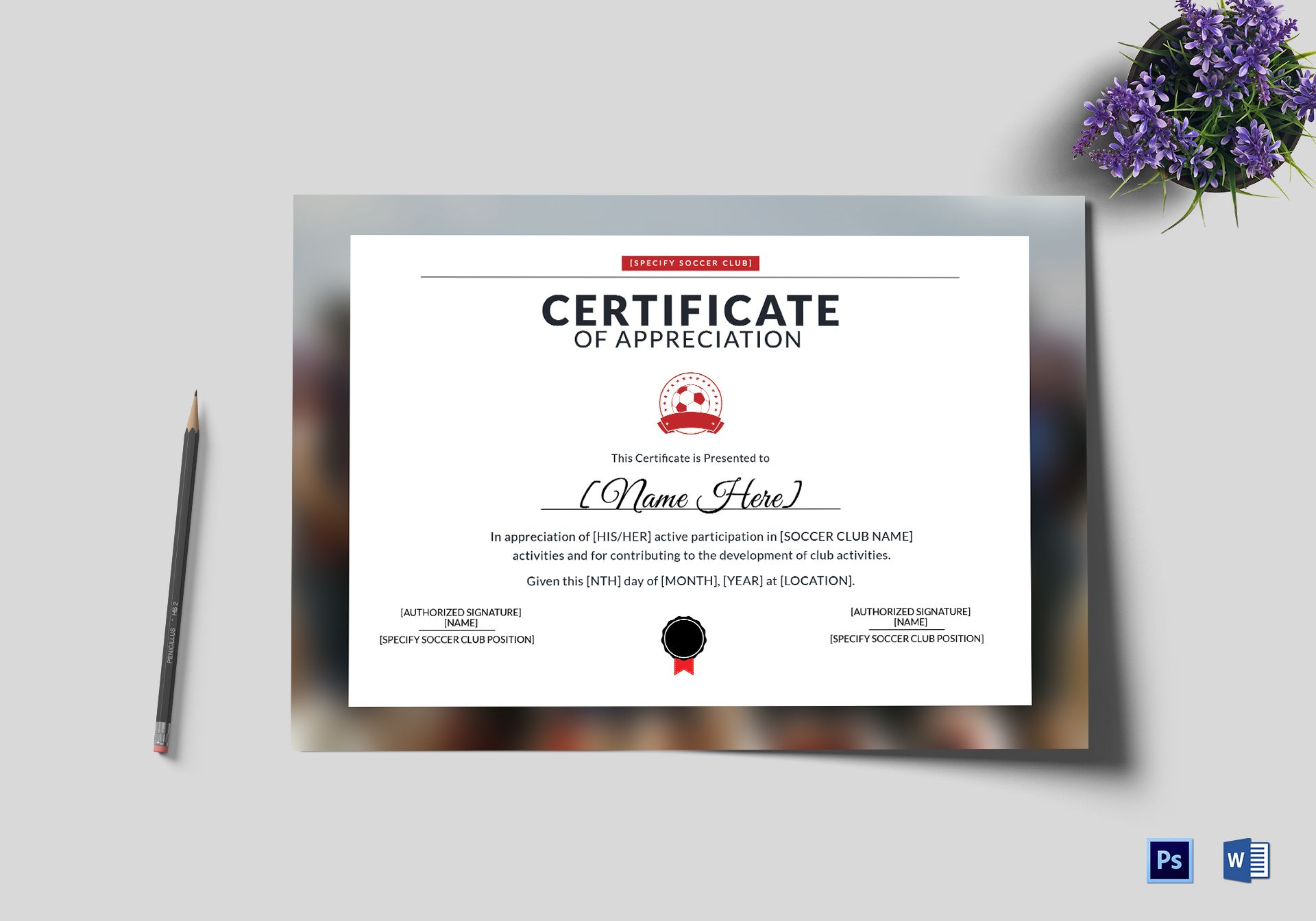 Soccer Appreciation Certificate Template