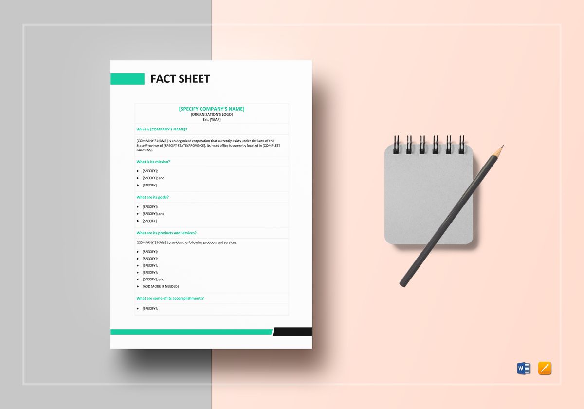 Business Fact Sheet Template in Word, Google Docs, Apple Pages1200 x 840