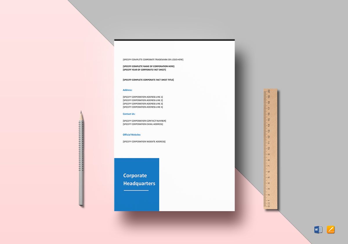 Corporate Fact Sheet Template in Word, Google Docs, Apple Pages Within Fact Sheet Template Word