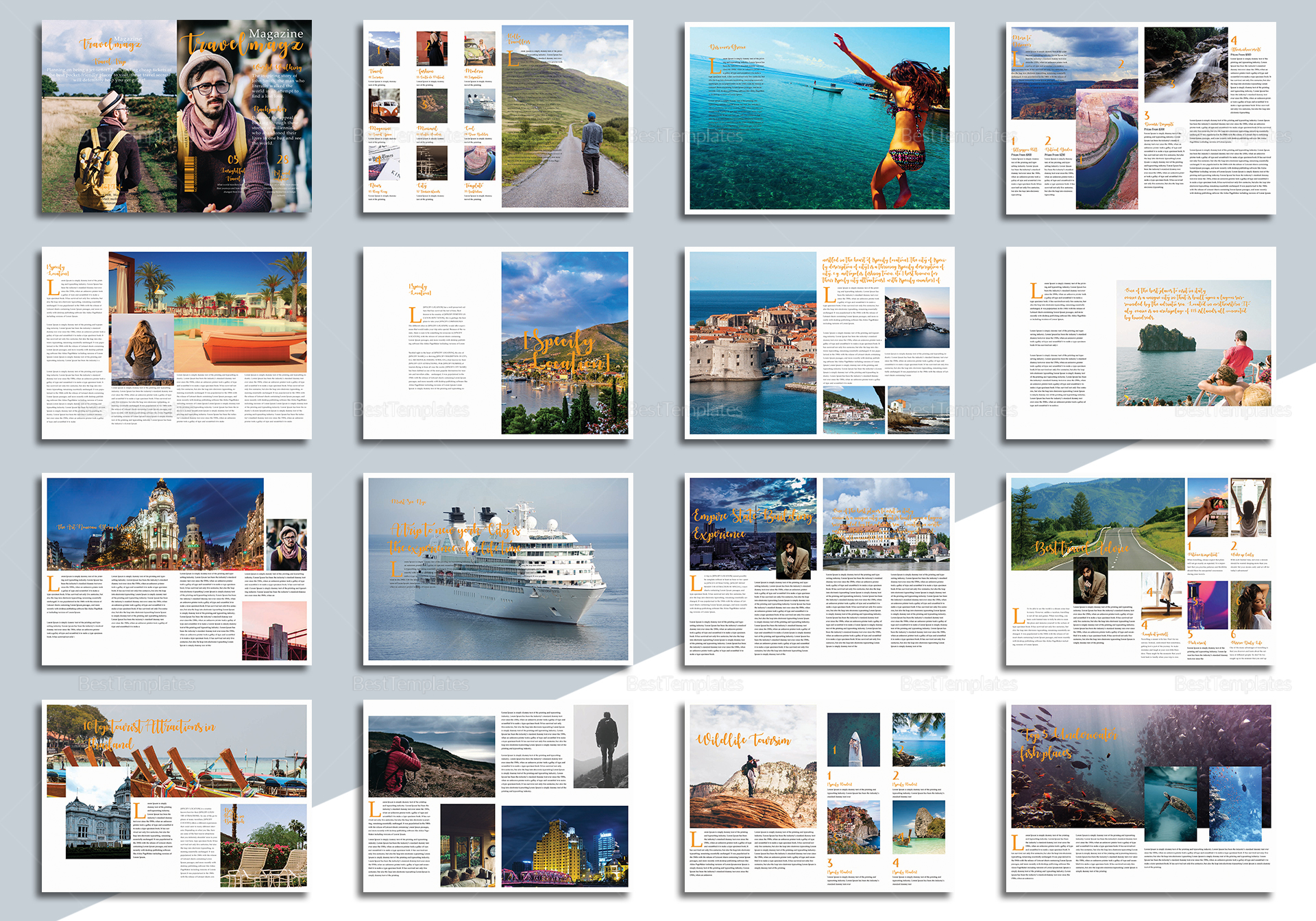 Editable Travel Magazine Template In PSD Word Publisher InDesign