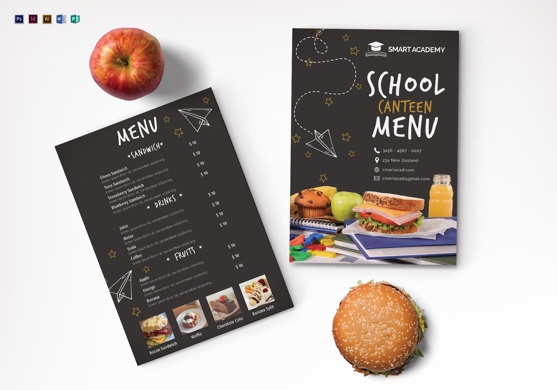 School Canteen Menu Design Template in PSD Word Publisher