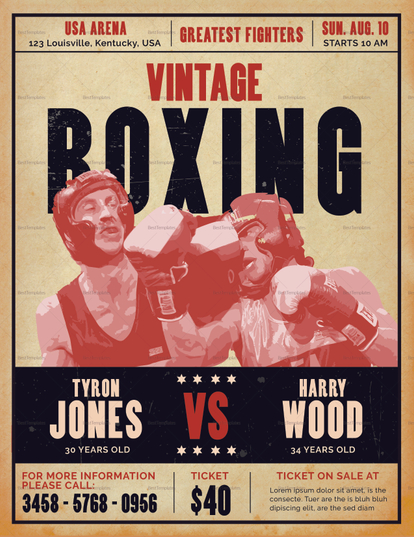 Vintage Boxing Flyer Design Template in PSD, Word, Publisher ...