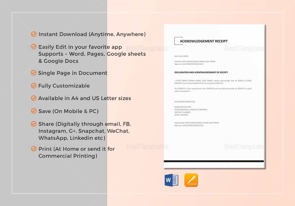 Acknowledgement Receipt Template in Word, Google Docs, Apple Pages