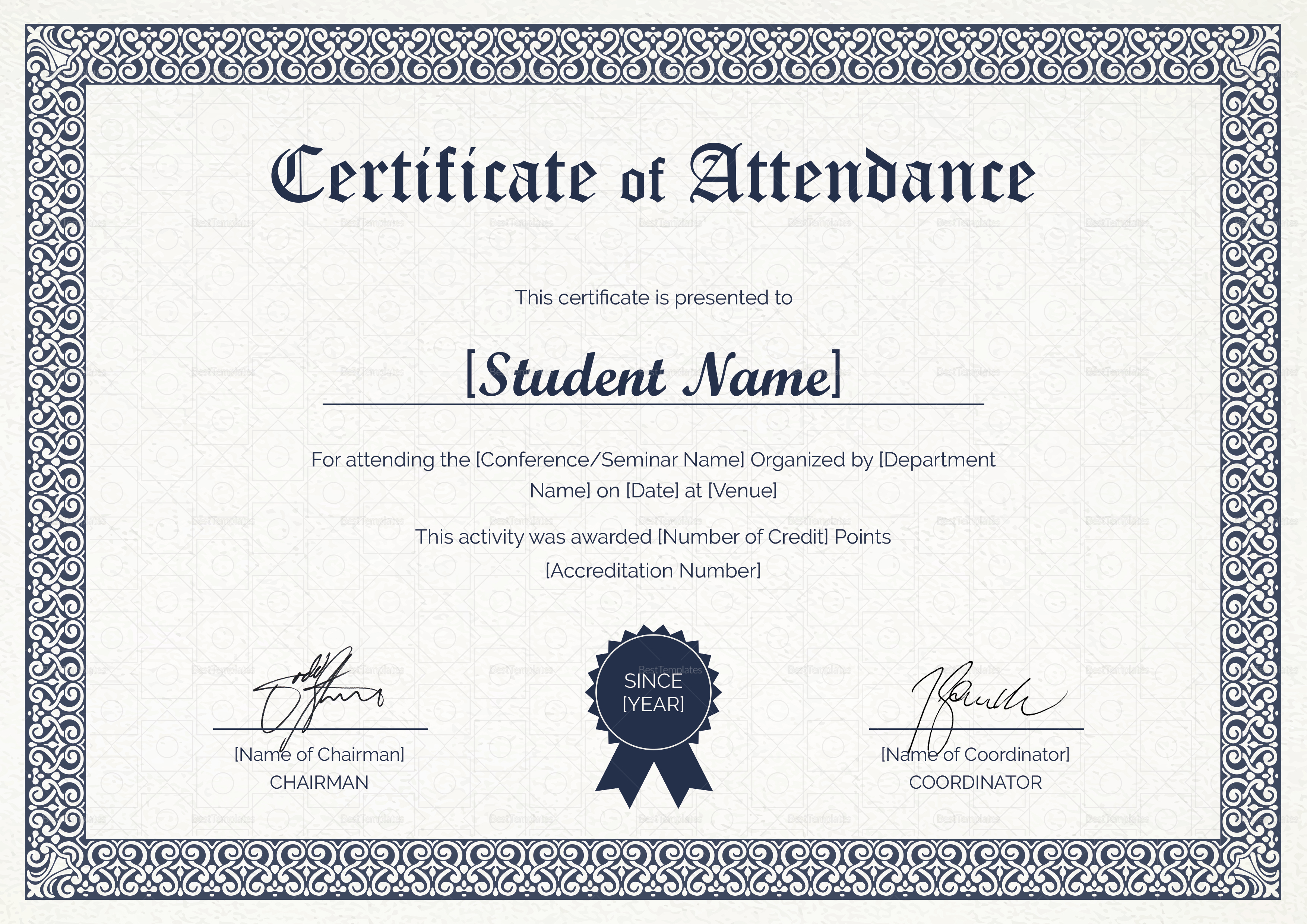 Students Attendance Certificate Design Template In Psd Word