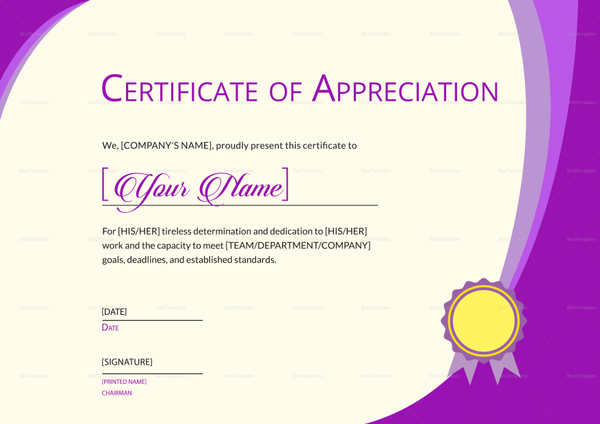 Expression of Thank You Certificate Design Template in PSD, Word