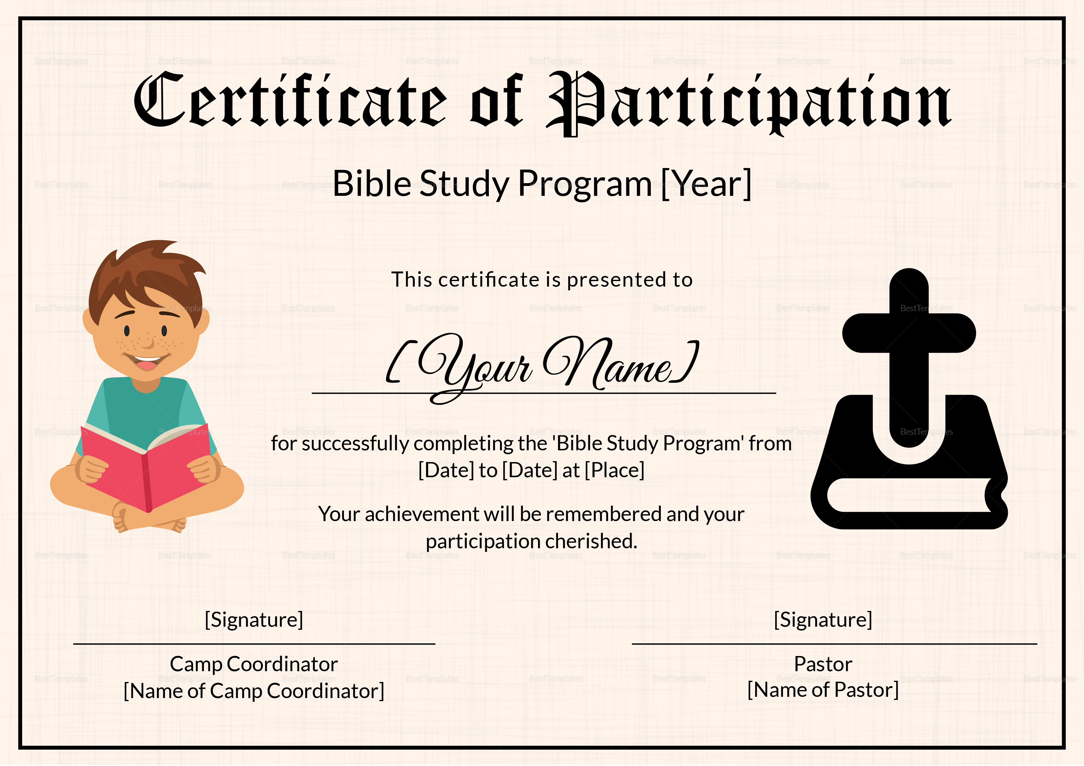 Bible Prophecy Program Certificate For Kids Design Template In PSD Word