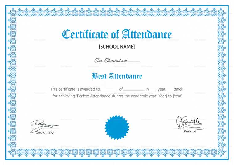 School Attendance Certificate Design Template in PSD, Word