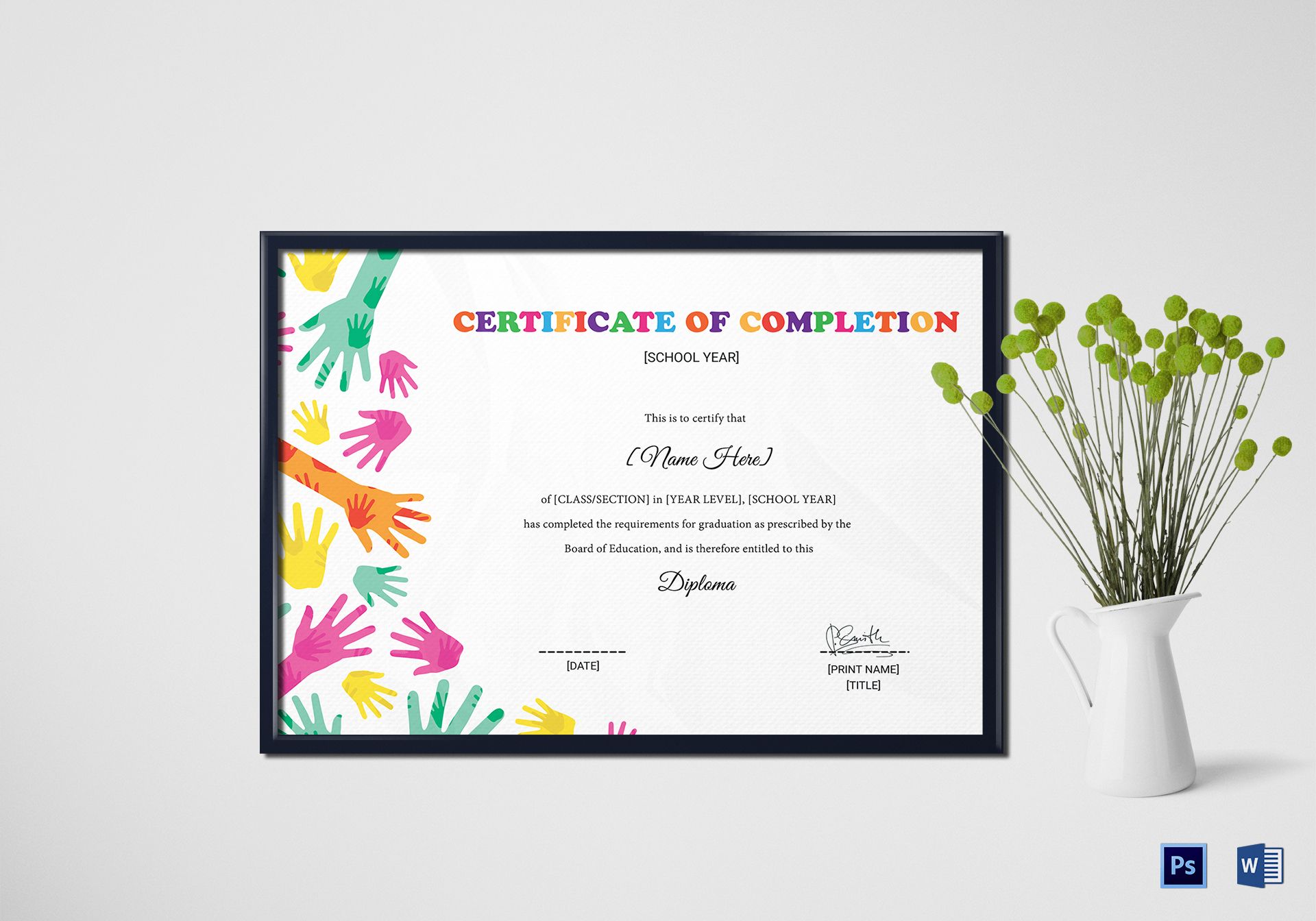 certificate of diploma completion design template in psd word diploma design template