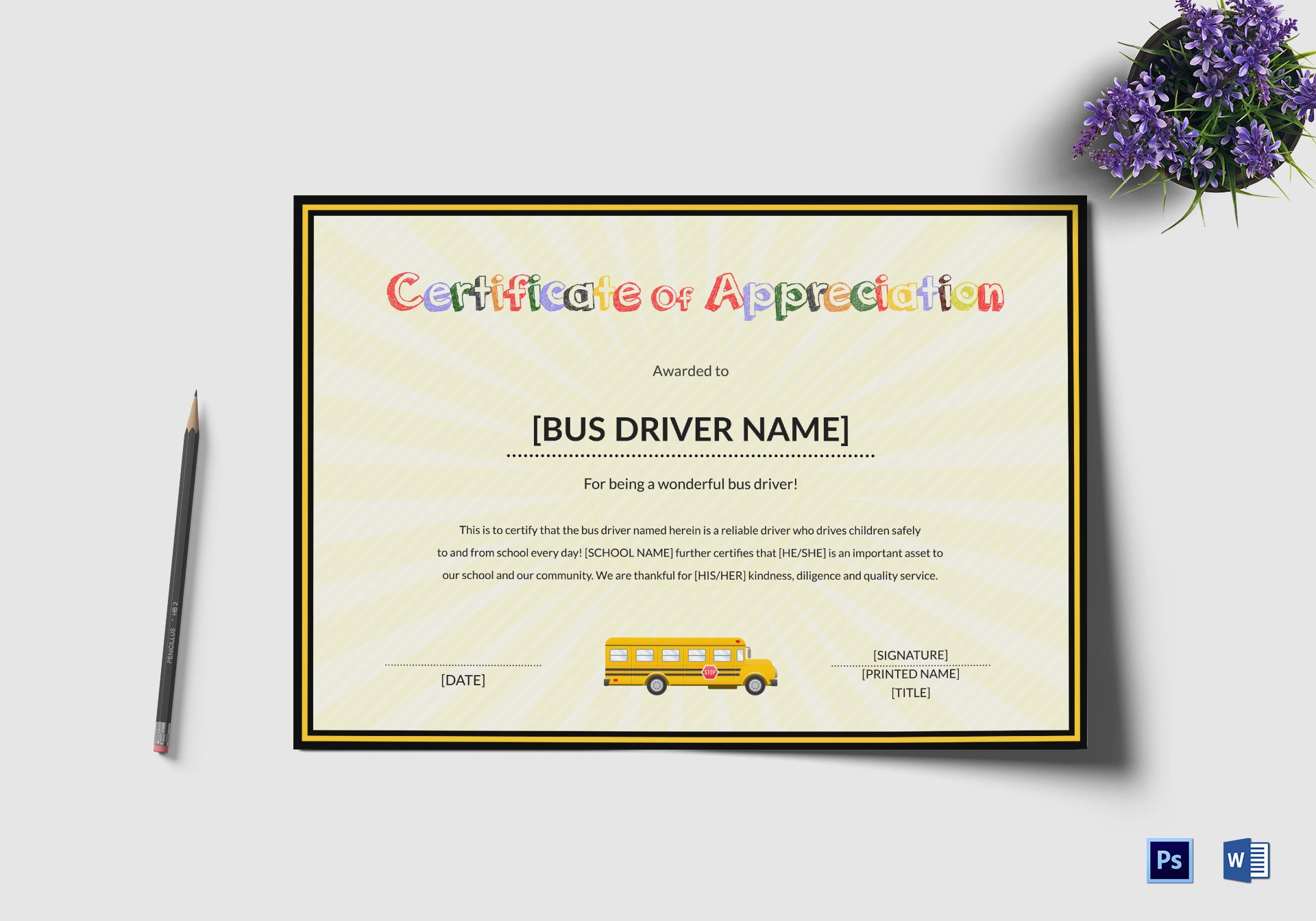 School Bus Driver Thank You Certificate