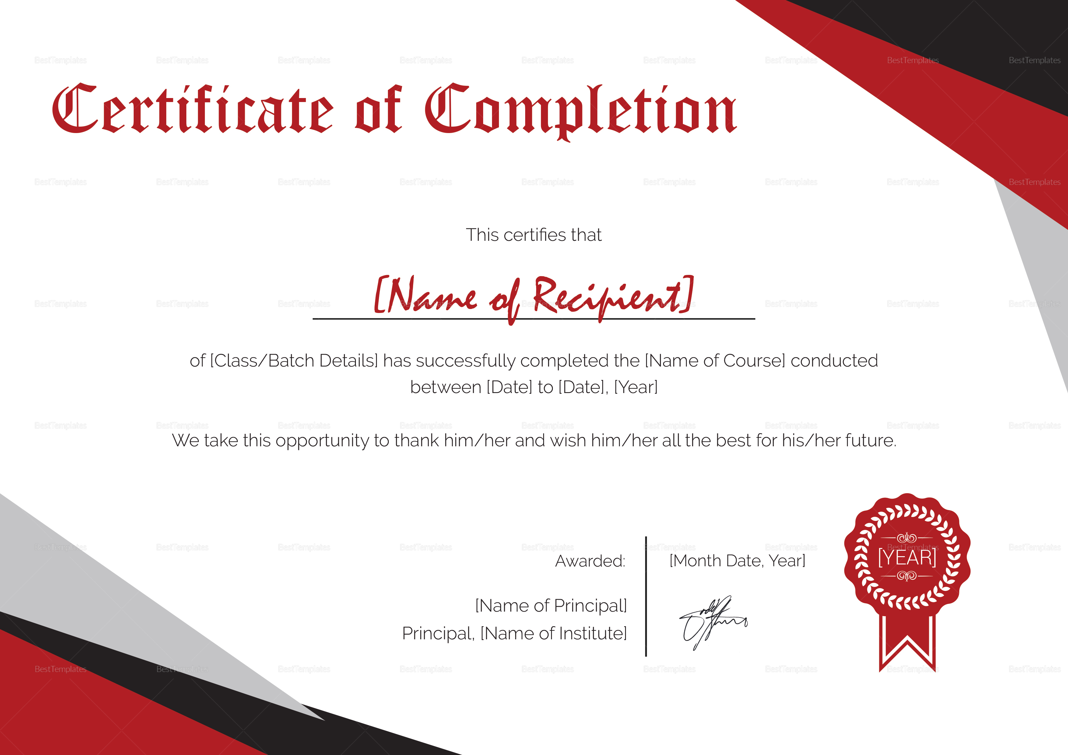 Modern Certificate Of Completion Design Template In PSD Word