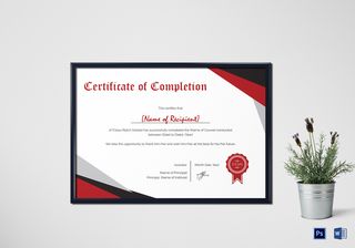 Modern Certificate of Completion Design Template in PSD, Word